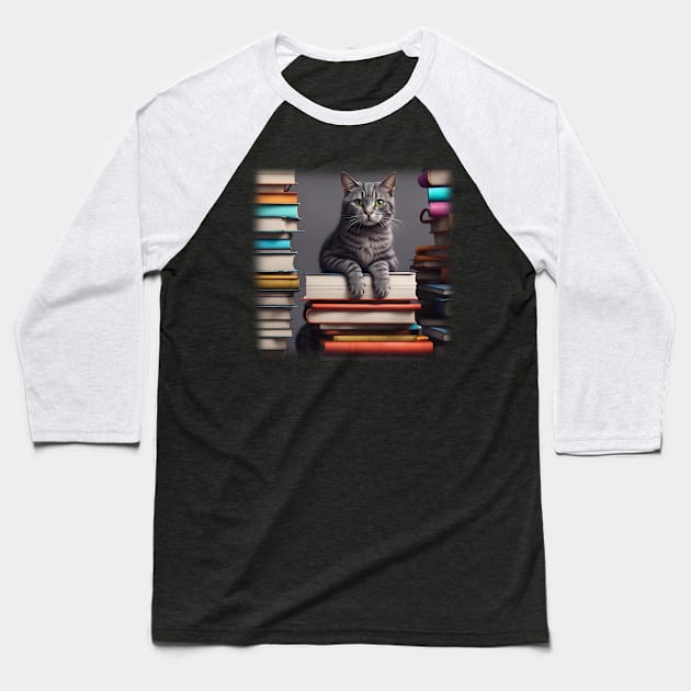 Library cat Baseball T-Shirt by LM Designs by DS